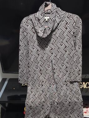 Tyler Boe Black and White Geometric Cowl-Neck Mini Dress